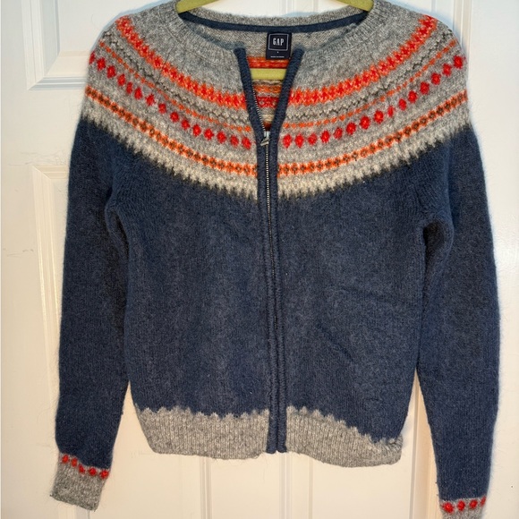 Classic GAP “Blue Fairisle” Full Zip Cardigan Wool-Blend Sweater, Size Small - Picture 5 of 6